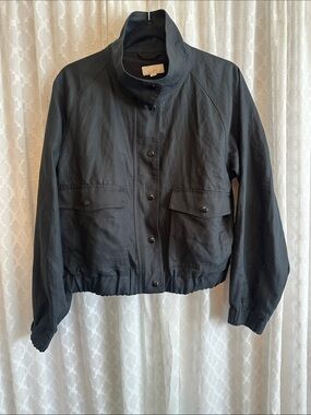 #902 LOFT Black Cropped Bomber Jacket with Stand Collar